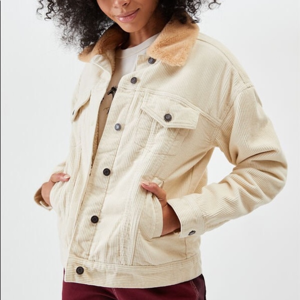 PacSun Oversized Cream Corduroy Sherpa Trucker Jacket